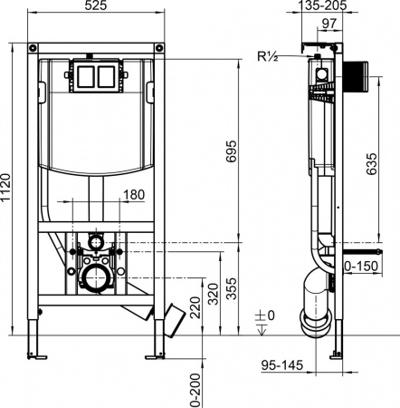 Комплект  Унитаз подвесной Villeroy & Boch Architectura 5685HR01 alpin безободковый + Система инсталляции для унитазов Villeroy & Boch 92242700 + Кнопка смыва
