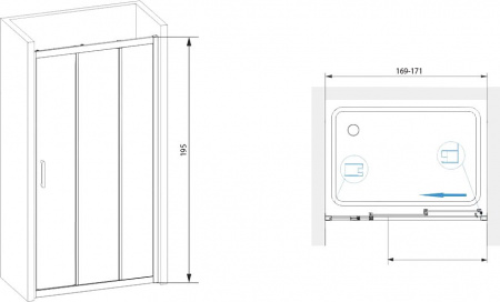 Душевая дверь в нишу RGW Passage PA-13 (169-171) x195 профиль хром, стекло прозрачное