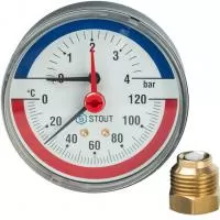 Термоманометр аксиальный в комплекте с автоматическим запорным клапаном Stout (корпус Ø 80 мм) SIM-0005-800415